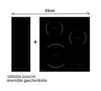 Table de cuisson induction 3 zones avec système aspirant électrique intégré RECYCLAGE FILTRE PLASMA, largeur 51cm, Classe A, 730m3/h, 50/65dB, (E048000011-P/IND453)