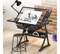Table de dessin inclinable en hauteur réglable avec rangement - Grand bureau d'art et de dessin pour bureau à domicile - Station de travail polyvalente pour artistes et créatifs