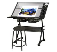 Table de dessin multifonction réglable en hauteur avec 2 tiroirs de rangement inclinables pour la maison, le bureau, les travaux manuels et le dessin - Parfait pour les enfants et les adultes