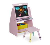 Relaxdays Table pour enfants avec tableau à deux faces 84x52x45 cm sac en tissu 2 compartiments rose