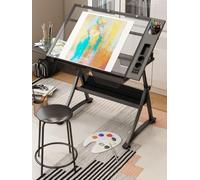 Table de dessin réglable avec tabouret inclinable de 0 à 50° en acrylique multifonction Wortat pour loisirs créatifs, lecture, écriture, noir, comprend 2 plateaux latéraux