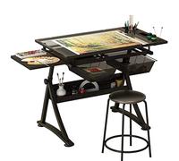 Table de dessin réglable en hauteur avec tabouret de 0 ° à 50 ° ble Table de dessin en verre trempé 2 Sto Ders parfaite pour les artistes et les designers