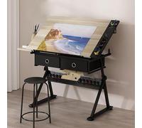 Table de dessin vintage en bois avec inclinaison et hauteur réglables, parfaite pour les artistes, les designers et les étudiants à la maison, au bureau ou à l'école
