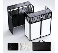 Table de DJ portable pliable avec motif blanc et noir, station de table de façade DJ réglable, cadre en métal, table DJ avec trou pour câble pour événements privés, clubs, bars (mise à niveau)