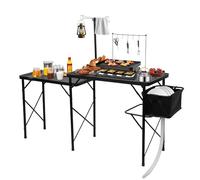 Table de gril portable avec bureau en maille pour l'extérieur, table pliante portable avec évier, table de barbecue pour barbecue extérieur avec support d'éclairage, table de camping avec fourreau