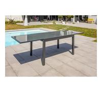 DCB Garden Table de jardin Tolede – Aluminium, plateau en verre, gris anthracite 135/270 x 90 cm