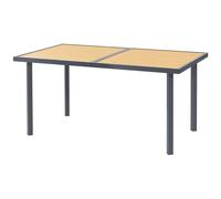 Table De Jardin 6 Personnes Rectangulaire Dim. 150 X 90 X 72 Cm Métal Gris Plateau Effet Bois Naturel