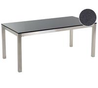 Table de Jardin à Plateau Triple en Granit Poli 180 x 90 cm Noir et Argenté Gros