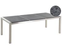 Table de Jardin à Plateau Triple en Granit Poli 220 x 100 cm Noir et Argenté Gro