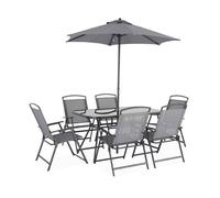 Table de jardin acier avec parasol + 6 assises Sonia