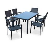 Table de jardin aluminium + 6 assises - Capua - Anthracite. gris - 6 places - 1 grande table rectangulaire. 6 fauteuils empilables