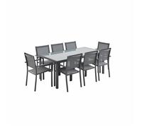 Alice's Garden - Table de Jardin Aluminium + 8 assises - Capua 180cm - Anthracite. Gris - 8 Places - 1 Grande Table rectangulaire. 8 fauteuils empilables