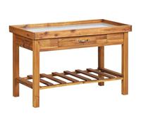 vidaXL Table de Jardin avec Dessus en Zinc Support pour Plantes Support pour Jardinière Support pour Pot de Fleurs Porte-Plantes Bois Solide d'Acacia