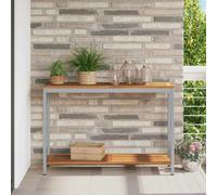 vidaXL Table d'extérieur Bois massif et acier 35x110x75 cm Naturelle et grise