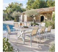Table de jardin ""Axiome"" eucalyptus & blanc 8 places - Hespéride
