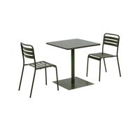 Table de jardin bistrot carré acier + 2 assises 70 cm kaki - Orea + Amélia