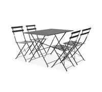 Table de jardin bistrot et 4 chaises pliantes en acier gris - Oviala