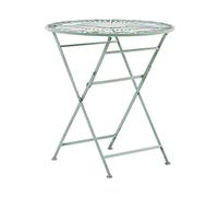 Beliani Table de Jardin Bistrot Pliante en Métal Vert Ronde 70 cm avec Ornaments Décoratifs pour Jardin Terrasse ou Balcon Classique et Romantique
