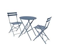 sweeek - Table de Jardin bistrot Pliante métal + 2 assises Bleu grisé Ø60 x 70cm. Acier thermolaqué
