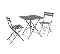 sweeek - Table de Jardin bistrot Pliante métal + 2 assises Kaki 70 x 70cm. Acier thermolaqué