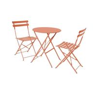Table de jardin bistrot pliante métal + 2 assises tomette Ø60 x 70cm. acier thermolaqué