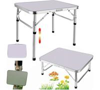 Table de Jardin Blanc Aluminium MDF Pliable, 60 x 45 x 26/56 cm, DAYPLUS, Coffre Table de Camping Réglable Hauteur 2 Niveaux