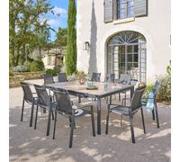 Hespéride - Table de Jardin Extensible carrée évasion Effet Bois Honey et Argile 10 Places Lates en Aluminium