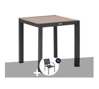 Table de jardin carrée alu Evasion 2 places effet bois + 2 fauteuils Piazza - Hespéride