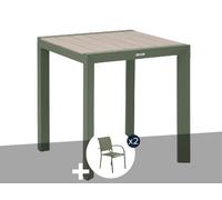 Table De Jardin Carrée Alu Evasion 2 Places Effet Bois Lin Et Laurier + 2 Fauteuils Piazza - Hespéride Multicolore