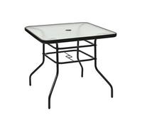 COSTWAY Table de Jardin Carrée en Métal avec Plateau en Verre 81 x 81 x 71 CM de Style Moderne pour Terrasse, Balcon et Cour, Noir