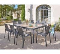 Table De Jardin Carrée Extensible Alu Evasion 8/10 Places Effet Bois Honey Et Graphite - Hespéride Multicolore