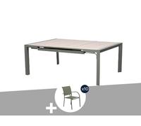 Table De Jardin Carrée Extensible Alu Evasion 8/10 Places Effet Bois Lin Et Laurier + 10 Fauteuils Piazza - Hespéride Multicolore
