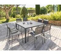 Table de jardin carrée Piazza graphite 8 places en aluminium traité époxy - Hespéride - Graphite