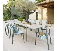 Hespéride - Table de Jardin Extensible Dilors Vert Olive - 10 Places - Aluminium Traité Epoxy Antirouille - Meuble d'Extérieur à Rallonge Papillon