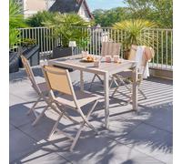 Hespéride – Table de jardin Évasion rectangulaire en aluminium 4 places effet bois lin et argile