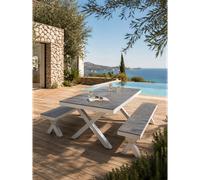 Table de jardin en aluminium et plateau hpl - blanc