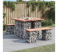 Table de jardin en gabion, 100 x 102 x 72 cm, bois Douglas et acier | Plateau en bois de Douglas massif non traité - Base gabion en acier galvanisé - Remplissable avec des pierres et du gravier
