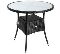 Casaria® Table de Jardin en polyrotin Noir 80 cm résistant aux intempéries Rond Extérieur Petit Terrasse Balcon Table d'appoint
