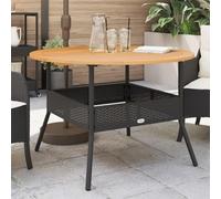 Table de Jardin en Résine Tressée Noir avec Plateau en Bois d'Acacia Massif 110x71 cm - Meuble d'Extérieur Durable pour Terrasse, Jardin ou Cour Facile à Nettoyer et Résistant aux Intempéries