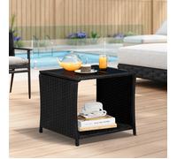 Table de Jardin en Rotin PE - WOLTU Table Extérieur - Plateau en Verre Trempé - 45x45x40cm Noir