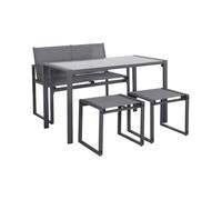 Table de jardin encastrable acier et textilène + 4 assises anthracite 125cm - Tavena