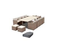 Table de jardin Sweeek Table de jardin 8-12 places beige coussins beige table encastrable + Housse de protection gris foncé polyester