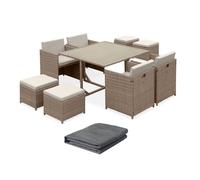 sweeek - Table de Jardin encastrable résine tressée + 8 assises + Housse de Protection Coussins Beige. Table encastrable