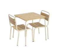 sweeek - Table de Jardin Enfant Acier et décor Bois + 2 assises Beige - Suzie