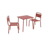 Table de jardin enfant métal + 2 assises terracotta Anna. 48x48cm