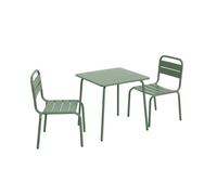 Table de jardin enfant métal + 2 assises vert de gris Anna. 48x48cm