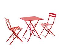 Table de jardin et 2 chaises acier rouge Rome - Oviala