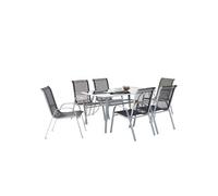 CONCEPT USINE - Salon De Jardin Alassio 6 Personnes Gris - 1 Table en Aluminium - 6 Chaises en Acier - Design Incurvé, Moderne, Raffiné - Robuste