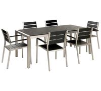 Table de Jardin et 6 Chaises en Bois Synthétique Noir et Aluminium Gris Vernio