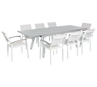 Table de Jardin et 8 Chaises en Aluminium Bois et Textile Blanc et Gris Ensemble